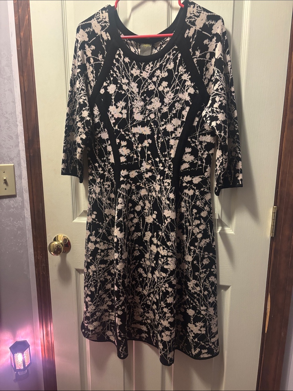 Taylor Black Sweater Dress with Cream Floral Print, 3/4  Sleeve